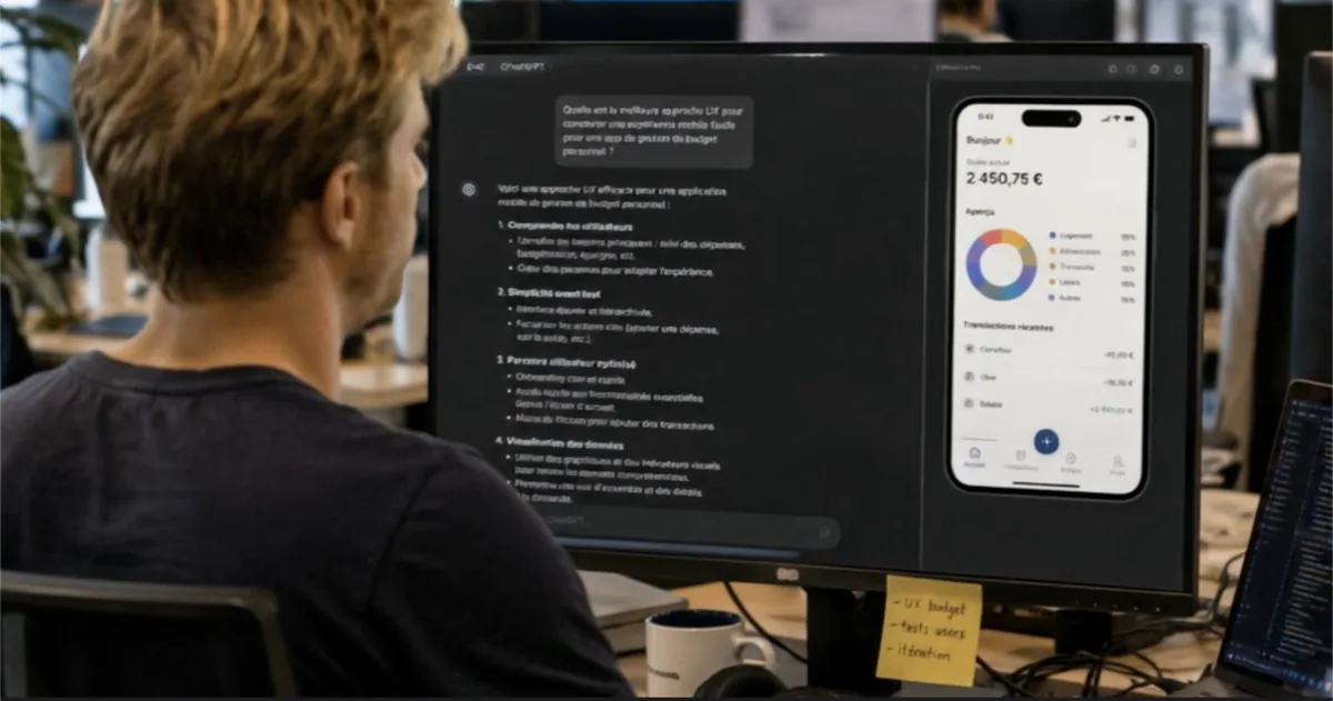 Un membre de l’équipe conçoit une interface mobile avec l’aide de l’IA